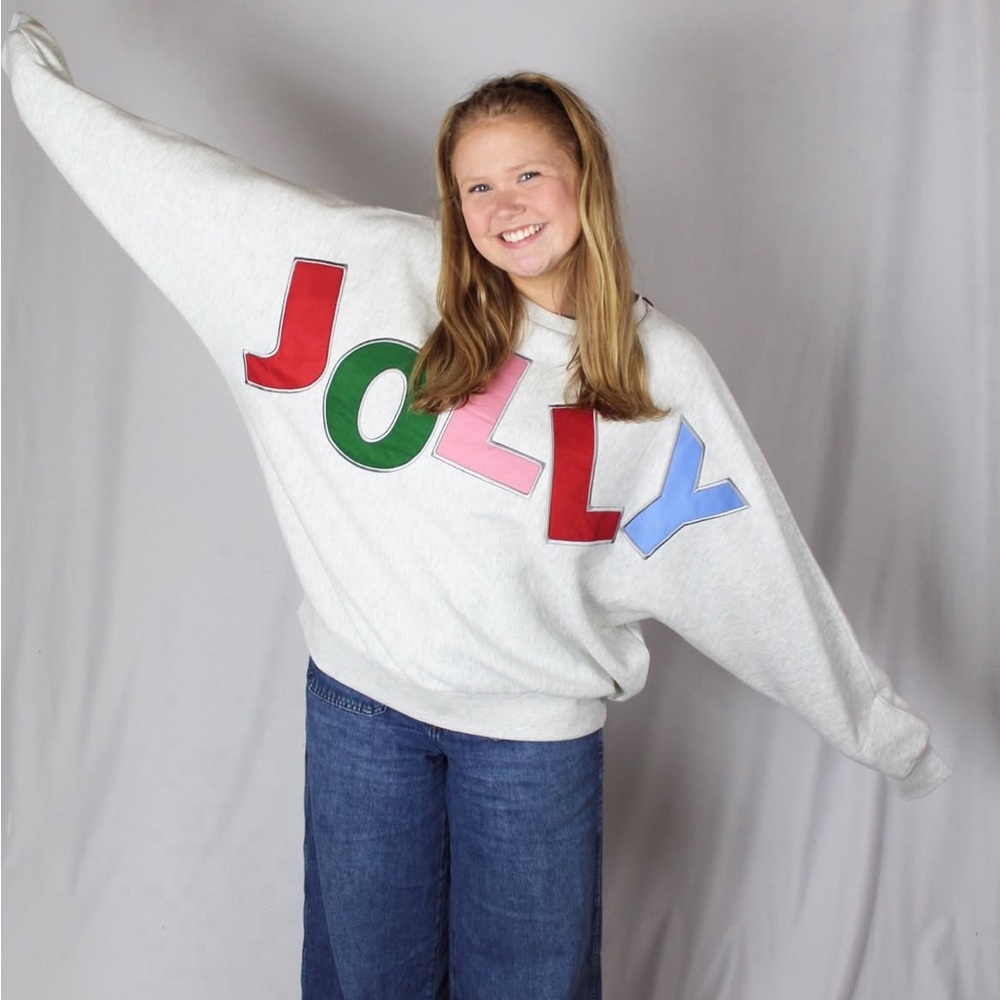 White 'JOLLY' Holiday Appliqué Sweatshirt